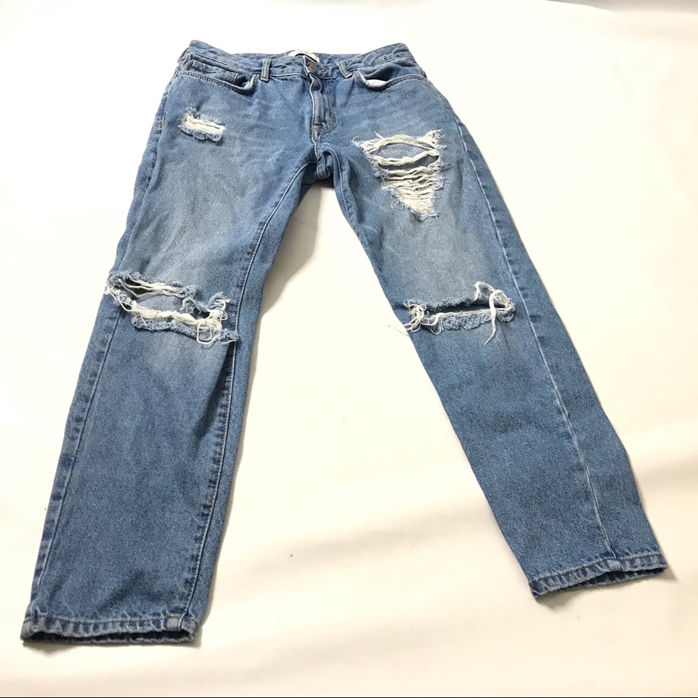 Forever 21 Jeans Womens Size 27 Blue Denim Distressed Medium Wash Ripped